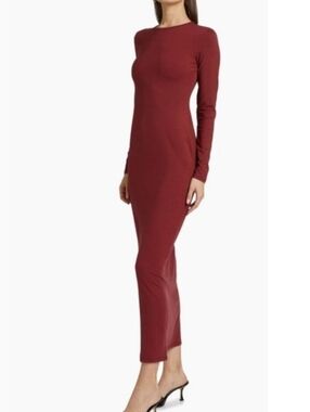 Reformation NWT Tommie Stretch Maxi Long Sleeve Knit Shift Dress Rust Red Size S